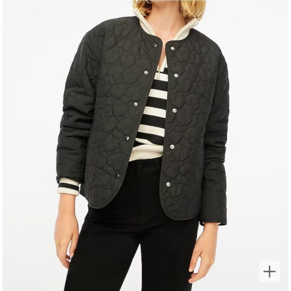 NWT J. Crew Black Quilted Heart Puffer Jacket Womens Lightweight Black Large